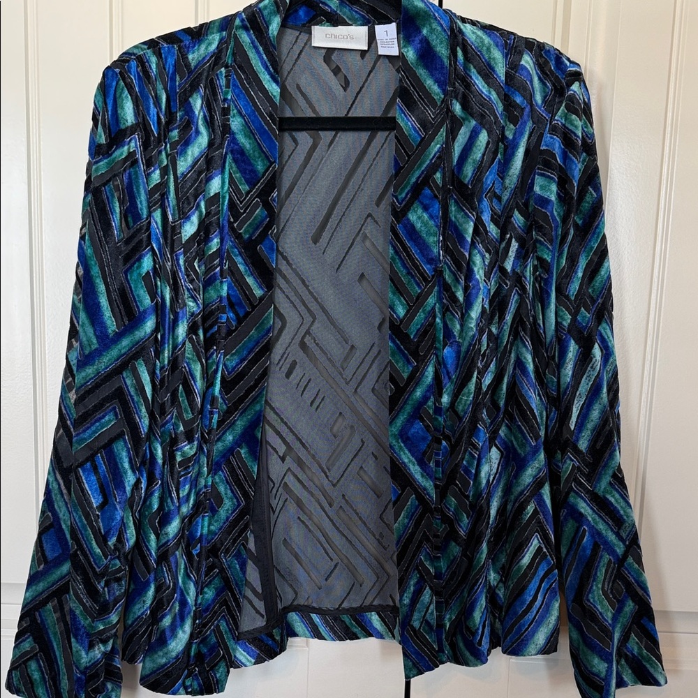 Chico's Blue and Green Patterned Jacket